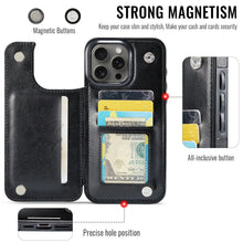 Load image into Gallery viewer, For iPhone 16 15 14 Plus 13 12 Mini 11 Pro Max PU Leather Case Kickstand Card Holder, Double Magnetic Clasp and Durable Shockpro - Horizon Global Essentials
